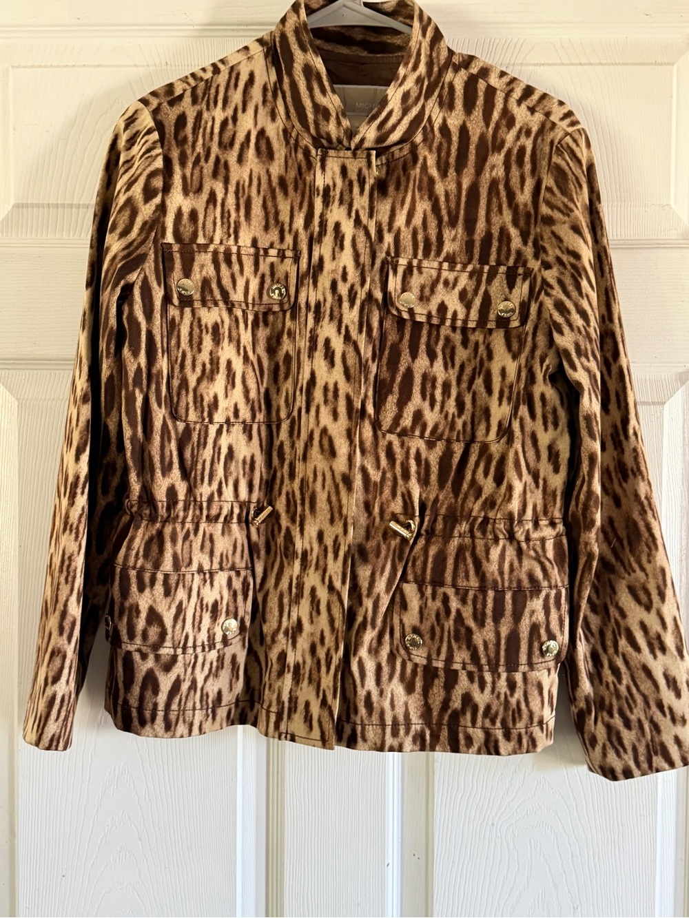 Michael Kors Leopard Print Utility Jacket in Brown and Cream